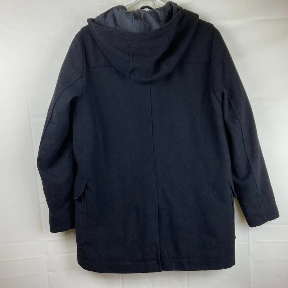 NWT Gap Womens‎ Sz S Wool Duffle Coat W/ Hood Toggle Buttons Black Pea Coat